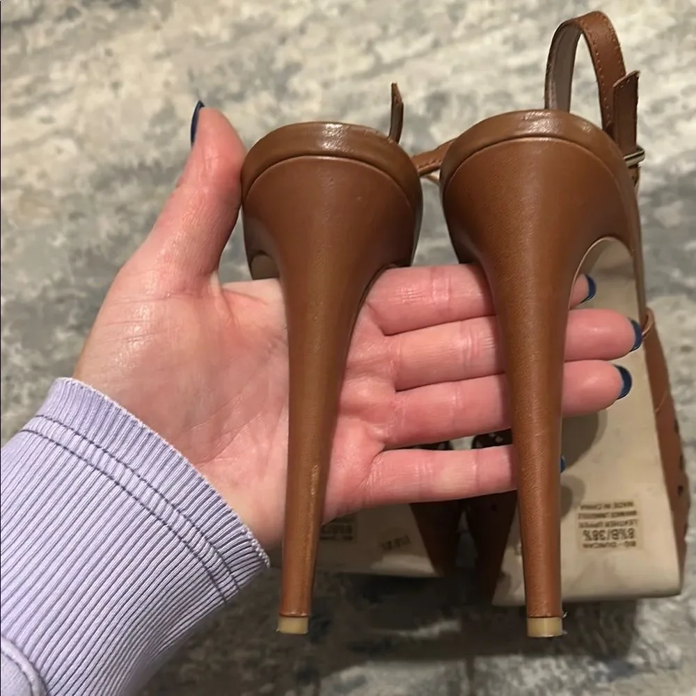 BCBGeneration Brown Peep Toe Platform Slingback‎ Heels Size 8.5 - Picture 3 of 4